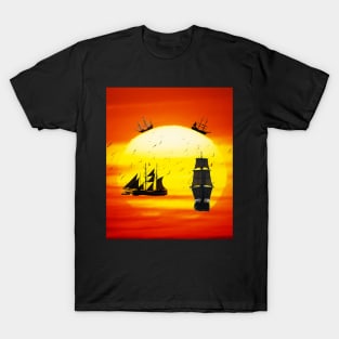 SHIP OF DREAMS FLOCK OF BIRDS GLOW OF SUN T-Shirt